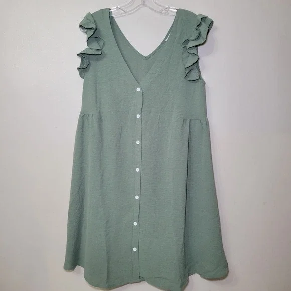 Swimsuit Cover-up CUPSHE Sage Green Button Front Cap Sleeves Size Med NWT - Picture 1 of 10